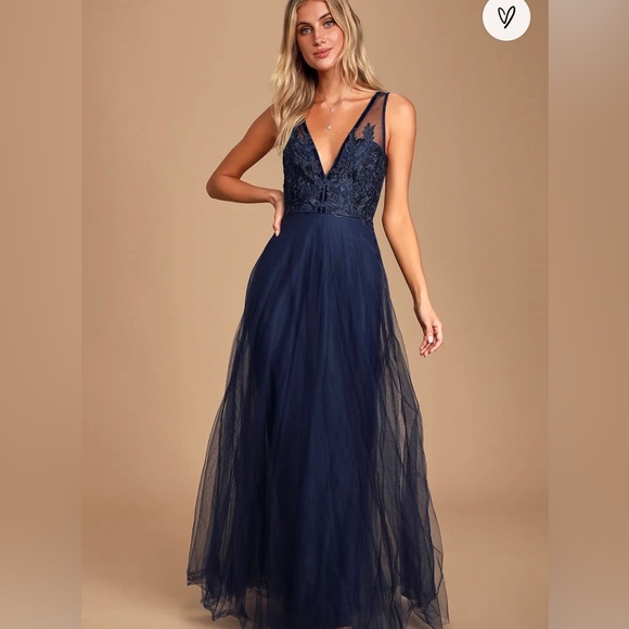 Lulus Dresses & Skirts - Lulu’s Legendary Evening Navy Blue Lace Sleeveless Maxi Dress Size Medium